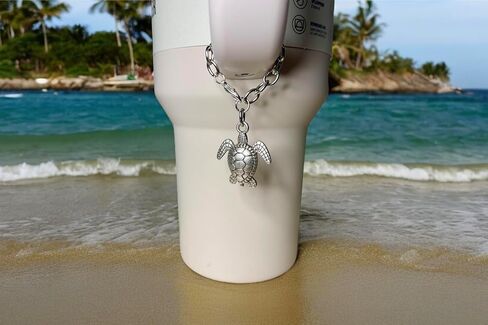 Tumbler Charm - Silver Sea Turtle - Handle Charm - Cup Accessory - Beach Accessory - Ocean Theme - Jewelry - Gift for Women - Gift for Her in Kuwait