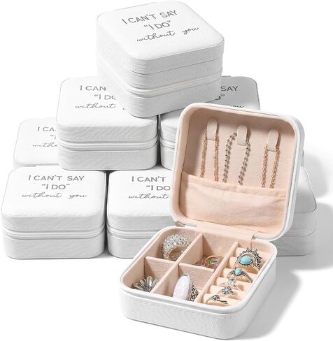 10 Pack Travel Jewelry Case Small Jewelry Box for Bridesmaid Gifts White PU Leather Portable Earring Organizer Wedding Proposal Keepsake 3.74x3.74x1.85 Inch in Kuwait