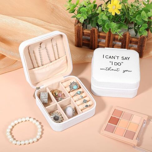 10 Pack Travel Jewelry Case Small Jewelry Box for Bridesmaid Gifts White PU Leather Portable Earring Organizer Wedding Proposal Keepsake 3.74x3.74x1.85 Inch in Kuwait