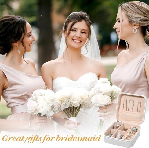 10 Pack Travel Jewelry Case Small Jewelry Box for Bridesmaid Gifts White PU Leather Portable Earring Organizer Wedding Proposal Keepsake 3.74x3.74x1.85 Inch in Kuwait