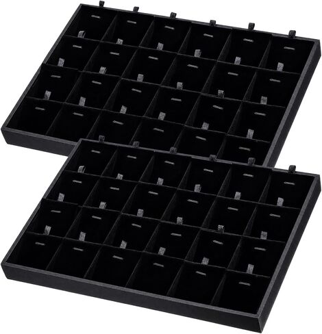 2pcs 24 Grids Stackable Jewelry Tray Organizer with Removable Dividers, Velvet Jewelry Display Tray, Black Pendant Organizer for Earrings Necklaces Bracelet Rings Display Showcase in Saudi Arabia
