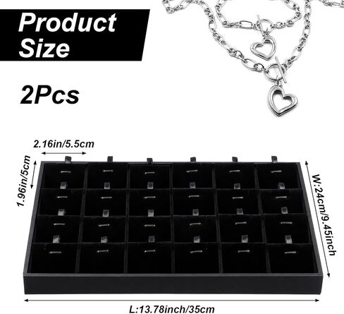 2pcs 24 Grids Stackable Jewelry Tray Organizer with Removable Dividers, Velvet Jewelry Display Tray, Black Pendant Organizer for Earrings Necklaces Bracelet Rings Display Showcase in Saudi Arabia
