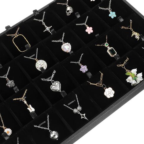 2pcs 24 Grids Stackable Jewelry Tray Organizer with Removable Dividers, Velvet Jewelry Display Tray, Black Pendant Organizer for Earrings Necklaces Bracelet Rings Display Showcase in Saudi Arabia