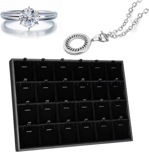 2pcs 24 Grids Stackable Jewelry Tray Organizer with Removable Dividers, Velvet Jewelry Display Tray, Black Pendant Organizer for Earrings Necklaces Bracelet Rings Display Showcase in Saudi Arabia