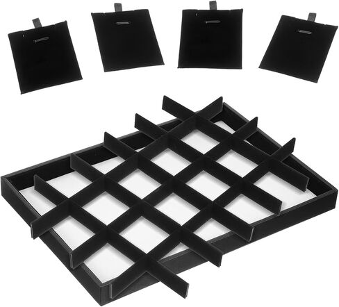 2pcs 24 Grids Stackable Jewelry Tray Organizer with Removable Dividers, Velvet Jewelry Display Tray, Black Pendant Organizer for Earrings Necklaces Bracelet Rings Display Showcase in Saudi Arabia