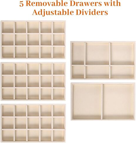 Acrylic Jewelry Box with 5 Drawers, Clear Case with Beige Velvet Lining, 9.25" x 5.31" x 6.7" Earring Organizer with Adjustable Dividers, Stackable Storage Display for Rings Necklaces Bracelets in Saudi Arabia