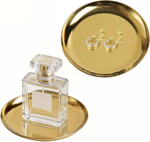 2 Pack 4 Inch Small Gold Tray, Palm-Sized Gold Jewelry Tray,Small Stainless Steel Tray for Jewelry, Vanity, Kitchen, Bathroom in Saudi Arabia
