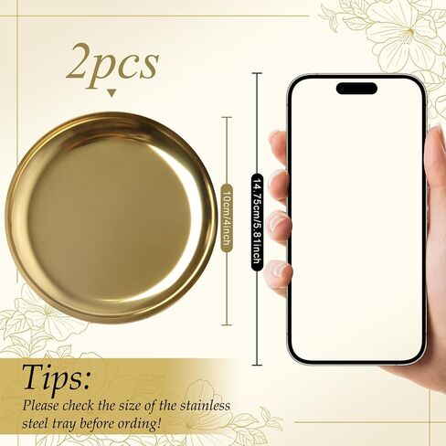 2 Pack 4 Inch Small Gold Tray, Palm-Sized Gold Jewelry Tray,Small Stainless Steel Tray for Jewelry, Vanity, Kitchen, Bathroom in Saudi Arabia