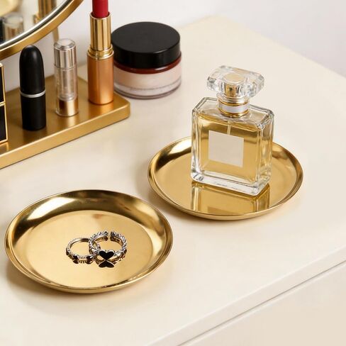 2 Pack 4 Inch Small Gold Tray, Palm-Sized Gold Jewelry Tray,Small Stainless Steel Tray for Jewelry, Vanity, Kitchen, Bathroom in Saudi Arabia