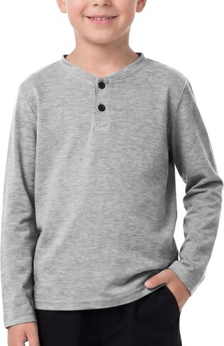 قمصان Cooraby Boys بأكمام طويلة من Henley للأطفال كاجوال بأزرار أمامية للأولاد من سن 5 إلى 14 عامًا in Kuwait