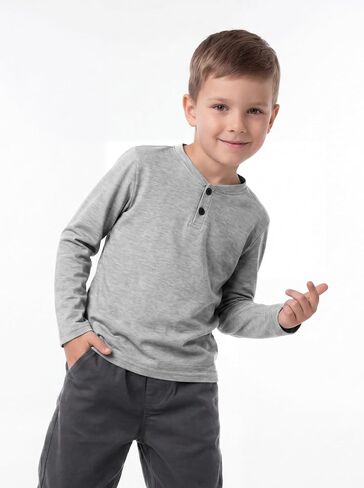 قمصان Cooraby Boys بأكمام طويلة من Henley للأطفال كاجوال بأزرار أمامية للأولاد من سن 5 إلى 14 عامًا in Kuwait