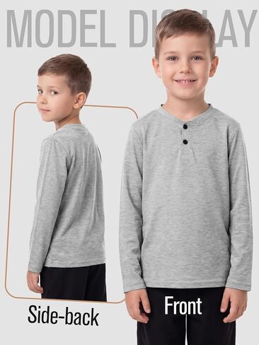 قمصان Cooraby Boys بأكمام طويلة من Henley للأطفال كاجوال بأزرار أمامية للأولاد من سن 5 إلى 14 عامًا in Kuwait