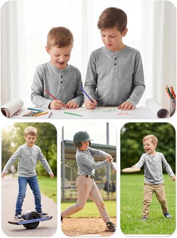 قمصان Cooraby Boys بأكمام طويلة من Henley للأطفال كاجوال بأزرار أمامية للأولاد من سن 5 إلى 14 عامًا in Kuwait