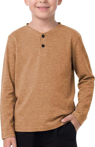 قمصان Cooraby Boys بأكمام طويلة من Henley للأطفال كاجوال بأزرار أمامية للأولاد من سن 5 إلى 14 عامًا in Kuwait