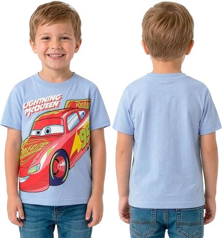 Disney Shirts for Kids, Lightning McQueen T Shirt Pack of 3, Boys Cars T Shirt, Multicolor 8 in Kuwait