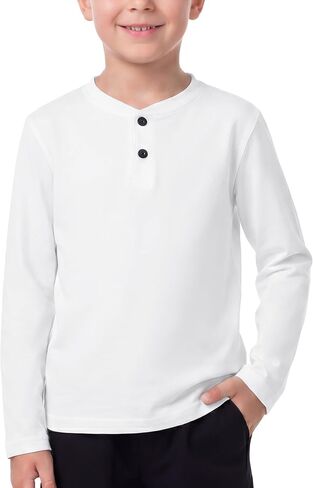 قمصان Cooraby Boys بأكمام طويلة من Henley للأطفال كاجوال بأزرار أمامية للأولاد من سن 5 إلى 14 عامًا in Kuwait