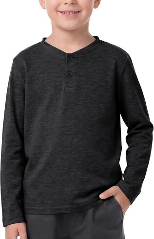 قمصان Cooraby Boys بأكمام طويلة من Henley للأطفال كاجوال بأزرار أمامية للأولاد من سن 5 إلى 14 عامًا in Kuwait