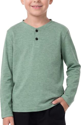 قمصان Cooraby Boys بأكمام طويلة من Henley للأطفال كاجوال بأزرار أمامية للأولاد من سن 5 إلى 14 عامًا in Kuwait