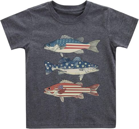 Kids 4th of July Shirt Boys Girls American Flag Largemouth Bass Patriotic T-Shirt Toddler Independence Day Tee 2-7 Years in Kuwait