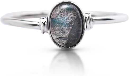 Labradorite Oval Stone Delicate Ring 925 Sterling Silver Vintage Boho Chic in Saudi Arabia