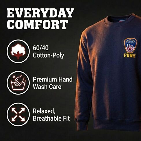 Artisan Owl F.D NY-Inspired Embroidered Crew Neck Sweatshirt, Relaxed Fit, Navy Blue in Kuwait