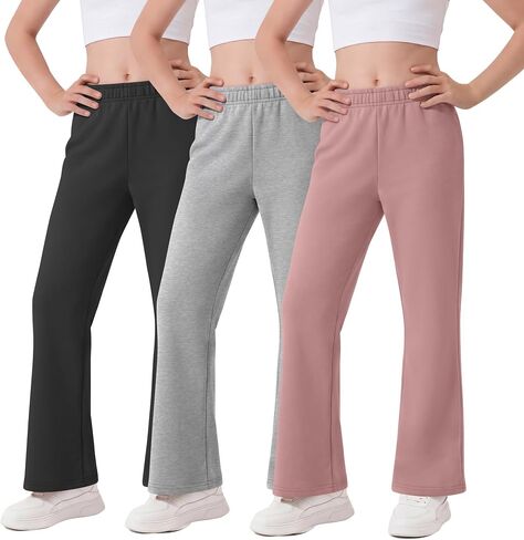 3 Pack Girls Flare Leggings Kids Loose Bell Bottom Uniform Pants Teen Girls Yoga Dance Bootcut Pants 5-14Y in Saudi Arabia