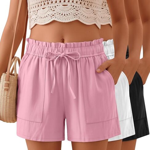 Yooo's Vivi 3 Pack Girls Shorts Ruffled High Waisted Casual Beach Shorts Wide Leg Loose Drawstring Summer Clothes 5-14 Years in Saudi Arabia