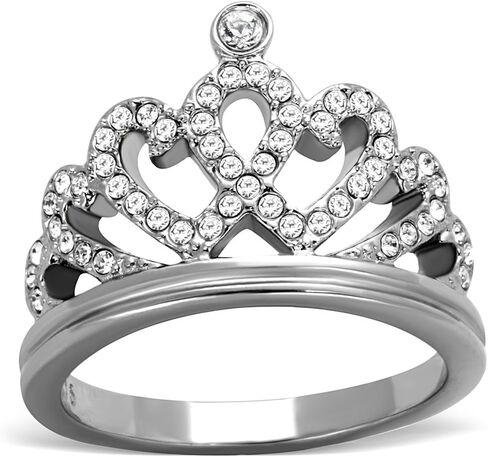Marimor Jewelry Queen Royalty Princess Crown Silver Stainless Steel Fashion Ring Women's Size 5-10 in Kuwait