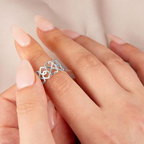 .925 Sterling Silver Double Band Hearts Love Ring with Multiple Ring Size in Saudi Arabia