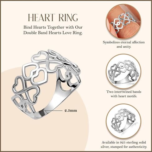 .925 Sterling Silver Double Band Hearts Love Ring with Multiple Ring Size in Saudi Arabia