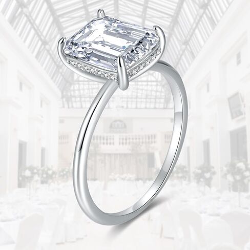 4ct Cubic Zirconia Engagement Rings For Women Promise Ring 14K Gold/Silver Plated Sterling Silver Emerald Cut CZ Wedding Band Size 5-10 in Saudi Arabia