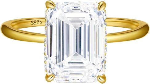 4ct Cubic Zirconia Engagement Rings For Women Promise Ring 14K Gold/Silver Plated Sterling Silver Emerald Cut CZ Wedding Band Size 5-10 in Saudi Arabia