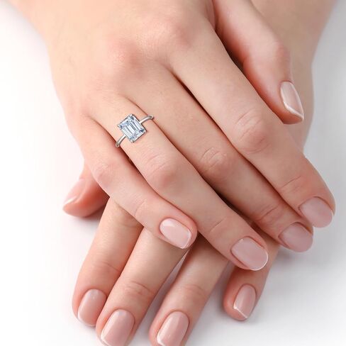 4ct Cubic Zirconia Engagement Rings For Women Promise Ring 14K Gold/Silver Plated Sterling Silver Emerald Cut CZ Wedding Band Size 5-10 in Saudi Arabia