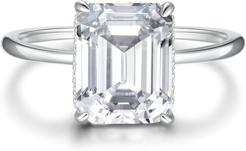 4ct Cubic Zirconia Engagement Rings For Women Promise Ring 14K Gold/Silver Plated Sterling Silver Emerald Cut CZ Wedding Band Size 5-10 in Saudi Arabia