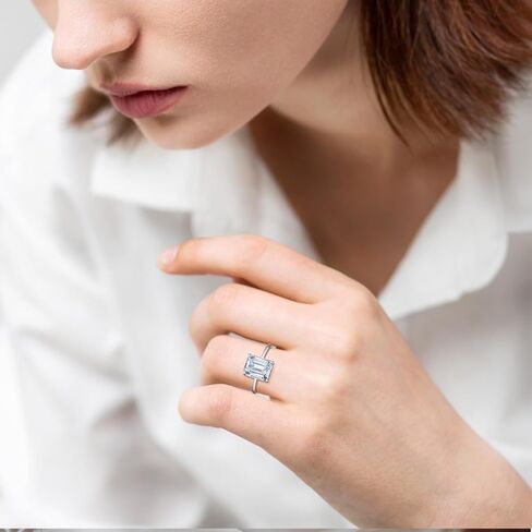 4ct Cubic Zirconia Engagement Rings For Women Promise Ring 14K Gold/Silver Plated Sterling Silver Emerald Cut CZ Wedding Band Size 5-10 in Saudi Arabia