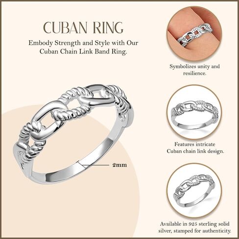 .925 Sterling Silver Chain Link Band Ring with Multiple Ring Size in Saudi Arabia