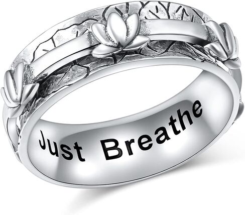 FLYOW Fidget Relieve Rings 925 الفضة الاسترليني فقط تنفس لوتس القلق الدوار الدائري القلق الإجهاد تخفيف الملل ADHD التوحد خاتم البلاتين مطلي مجوهرات عيد ميلاد للنساء in Kuwait