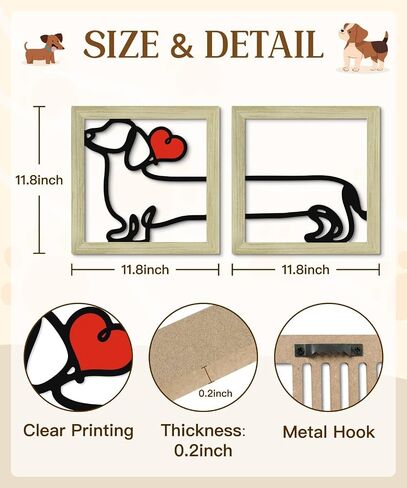 Putuo Decor Dog Boho جدار ديكور، مجموعة من 2 الحد الأدنى خط الفن الأحمر القلب الجدار شنقا، هدية عاشق الكلب لغرفة المعيشة غرفة نوم مدخل الحضانة in Kuwait