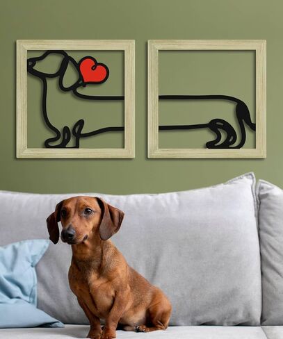 Putuo Decor Dog Boho جدار ديكور، مجموعة من 2 الحد الأدنى خط الفن الأحمر القلب الجدار شنقا، هدية عاشق الكلب لغرفة المعيشة غرفة نوم مدخل الحضانة in Kuwait