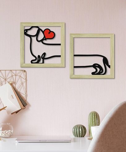 Putuo Decor Dog Boho جدار ديكور، مجموعة من 2 الحد الأدنى خط الفن الأحمر القلب الجدار شنقا، هدية عاشق الكلب لغرفة المعيشة غرفة نوم مدخل الحضانة in Kuwait