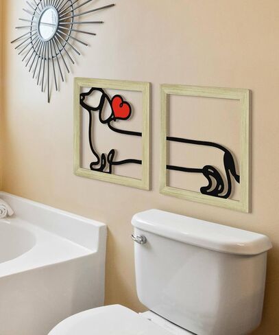 Putuo Decor Dog Boho جدار ديكور، مجموعة من 2 الحد الأدنى خط الفن الأحمر القلب الجدار شنقا، هدية عاشق الكلب لغرفة المعيشة غرفة نوم مدخل الحضانة in Kuwait