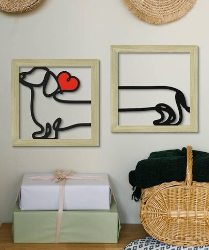 Putuo Decor Dog Boho جدار ديكور، مجموعة من 2 الحد الأدنى خط الفن الأحمر القلب الجدار شنقا، هدية عاشق الكلب لغرفة المعيشة غرفة نوم مدخل الحضانة in Kuwait
