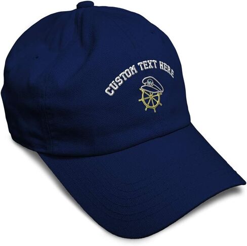 Custom Soft Baseball Cap Ship Wheel and Captain Hat Embroidery Sail Boat Twill Cotton Dad for Men & Women Buckle Closure Navy Personalized Text Here in Kuwait
