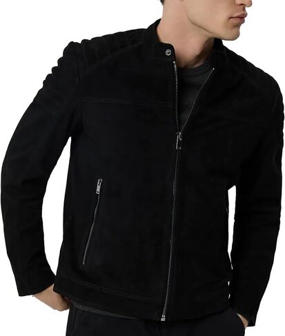 J'Jackin Mens Suede Cafe Racer Jacket - Slim Fit Real Lambskin Suede Leather Motorcycle Jacket Men in Saudi Arabia