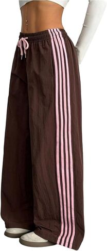GORGLITTER Women's Striped Track Pants Y2K Drawstring Waist Wide Leg Baggy Casual Streetwear Barrel Parachute Pants in Kuwait