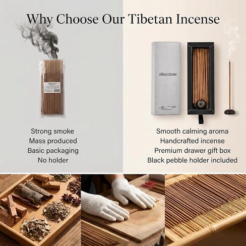 Aiimuzeum® Potala Tibetan Incense Sticks Traditional Meditation Tara Healing- with Luxe Pebble Incense Holder Gift Set Handcrafted for Meditation, Yogis & Relaxation 20 Packs (Herbal Scent) in Saudi Arabia