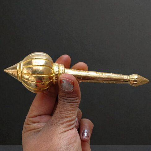 Brass Hanuman Gada Mace 4.5 Inch (150g) – Handcrafted Lord Hanuman Weapon Symbol of Strength, Courage & Devotion | Religious Artifact for Home Temple Decor, Puja, Spiritual Gift & Vastu Protection in Kuwait
