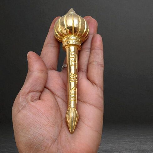 Brass Hanuman Gada Mace 4.5 Inch (150g) – Handcrafted Lord Hanuman Weapon Symbol of Strength, Courage & Devotion | Religious Artifact for Home Temple Decor, Puja, Spiritual Gift & Vastu Protection in Kuwait