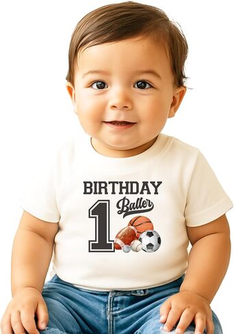 Olive Loves Apple 1st Birthday Baller Shirt for Boys Sports Theme Party T-Shirt for 1 Year Old Toddler in Kuwait