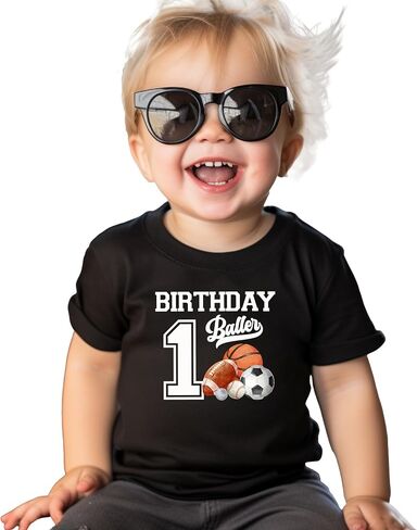 Olive Loves Apple 1st Birthday Baller Shirt for Boys Sports Theme Party T-Shirt for 1 Year Old Toddler in Kuwait